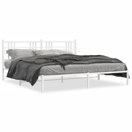 Estructura de cama de metal con cabecero blanco 180x200 cm de , Camas y somieres - Ref: Foro24-376377, Precio: 105,52 €, Desc...