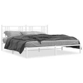 Estructura de cama con cabecero metal blanca 200x200 cm de , Camas y somieres - Ref: Foro24-376380, Precio: 125,73 €, Descuen...
