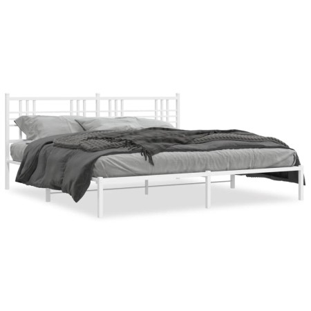 Estructura de cama con cabecero metal blanca 200x200 cm de , Camas y somieres - Ref: Foro24-376380, Precio: 125,73 €, Descuen...