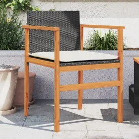 Sillas de jardín con cojín 2 uds ratán PE negro y madera acacia de , Sillas de jardín - Ref: Foro24-368711, Precio: 126,24 €,...