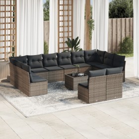 Set sofás de jardín con cojines 13 piezas ratán sintético gris en Conjuntos de jardín | Comprar online en Foru.es