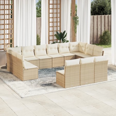 Set sofás de jardín con cojines 13 pzas ratán sintético beige en Conjuntos de jardín | Comprar online en Foru.es