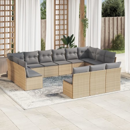 Set sofás de jardín con cojines 13 pzas ratán sintético beige en Conjuntos de jardín | Comprar online en Foru.es