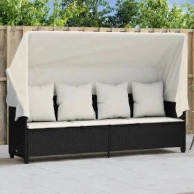 Tumbona con capota y cojines ratán sintético negro de , Tumbonas - Ref: Foro24-368353, Precio: 256,71 €, Descuento: %
