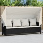 Tumbona con capota y cojines ratán sintético negro de , Tumbonas - Ref: Foro24-368353, Precio: 256,34 €, Descuento: %