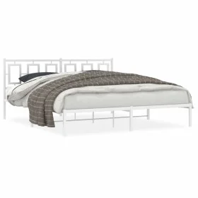 Metal bed frame with white headboard 180x200 cm by , Beds and slatted bases - Ref: Foro24-374294, Price: 118,87 €, Discount: %