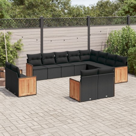 Set de sofás de jardín 12 piezas cojines ratán sintético negro de , Conjuntos de jardín - Ref: Foro24-3260592, Precio: 830,73...