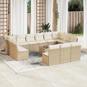 Set sofás de jardín 14 pzas con cojines ratán sintético beige en Conjuntos de jardín | Comprar online en Foru.es