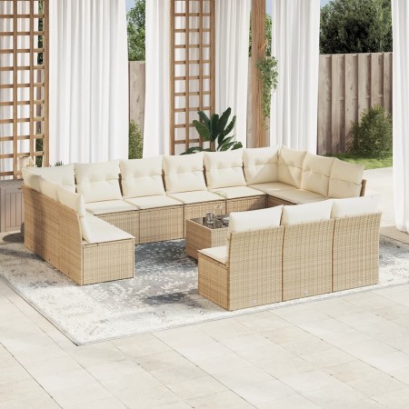 Set sofás de jardín 14 pzas con cojines ratán sintético beige en Conjuntos de jardín | Comprar online en Foru.es
