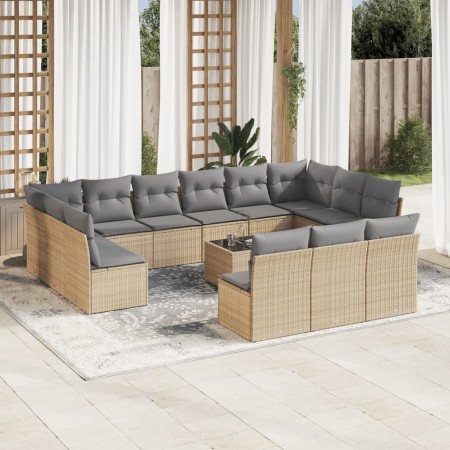 Set sofás de jardín 14 pzas con cojines ratán sintético beige en Conjuntos de jardín | Comprar online en Foru.es