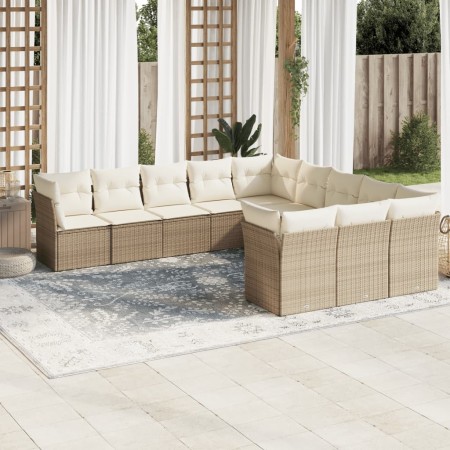 Set de sofás de jardín 11pzas con cojines ratán sintético beige en Conjuntos de jardín | Comprar online en Foru.es