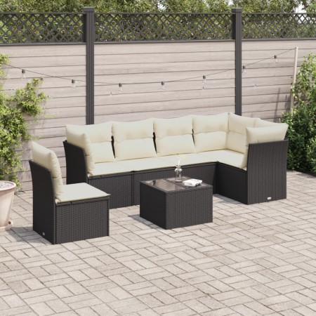 Set de comedor de jardín 7 pzas y cojines ratán sintético negro de , Conjuntos de jardín - Ref: Foro24-3249545, Precio: 416,9...