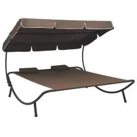 Tumbona de exterior con dosel y almohadas marrón de vidaXL, Camas para exteriores - Ref: Foro24-48069, Precio: 121,86 €, Desc...