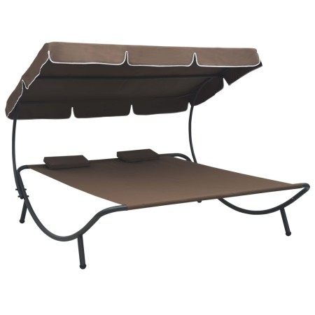 Tumbona de exterior con dosel y almohadas marrón de vidaXL, Camas para exteriores - Ref: Foro24-48069, Precio: 127,24 €, Desc...