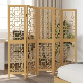 Biombo separador de 5 paneles madera maciza paulownia marrón de , Divisores de ambientes - Ref: Foro24-358869, Precio: 105,06...