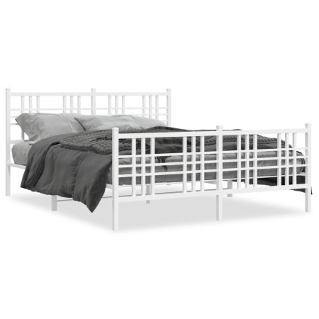 Estructura cama metal con cabecero y estribo blanco 160x200 cm de , Camas y somieres - Ref: Foro24-376394, Precio: 137,37 €, ...