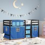 Cama alta para niños con cortinas madera pino azul 90x190 cm de , Camas y somieres - Ref: Foro24-3283833, Precio: 196,75 €, D...