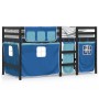 Cama alta para niños con cortinas madera pino azul 90x190 cm de , Camas y somieres - Ref: Foro24-3283833, Precio: 196,75 €, D...
