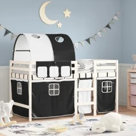 Cama alta niños con túnel madera pino blanco negro 80x200 cm de , Camas y somieres - Ref: Foro24-3283838, Precio: 190,62 €, D...