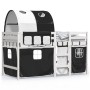 Cama alta niños con túnel madera pino blanco negro 80x200 cm de , Camas y somieres - Ref: Foro24-3283838, Precio: 193,18 €, D...