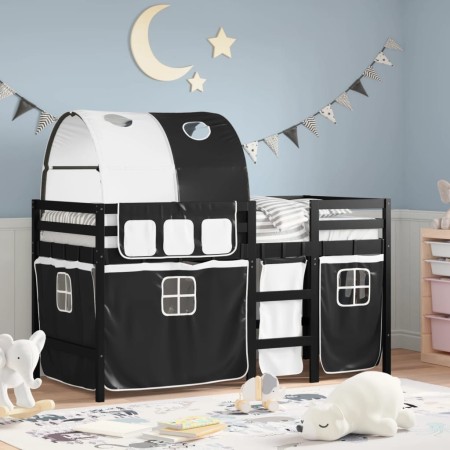 Cama alta niños con túnel madera pino blanco negro 90x200 cm de , Camas y somieres - Ref: Foro24-3283850, Precio: 209,52 €, D...
