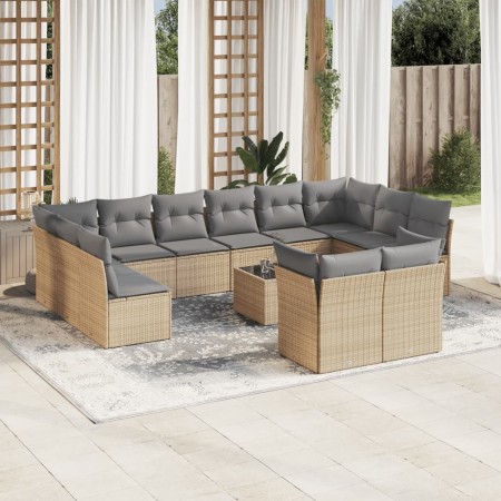 Set sofás de jardín con cojines 13 pzas ratán sintético beige en Conjuntos de jardín | Comprar online en Foru.es