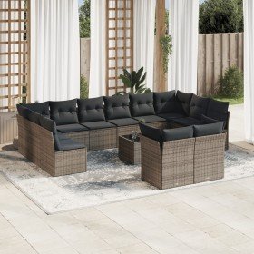 Set sofás de jardín con cojines 13 piezas ratán sintético gris en Conjuntos de jardín | Comprar online en Foru.es