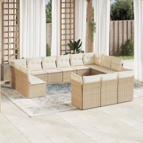Set sofás de jardín con cojines 13 pzas ratán sintético beige en Conjuntos de jardín | Comprar online en Foru.es