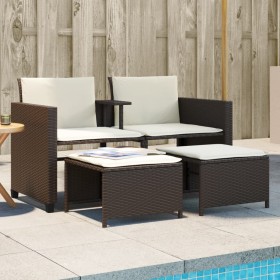 Sofá de jardín 2 plazas con mesa y taburetes ratán PE marrón de , Conjuntos de jardín - Ref: Foro24-368417, Precio: 224,55 €,...