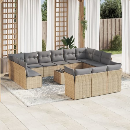 Set sofás de jardín 14 pzas con cojines ratán sintético beige en Conjuntos de jardín | Comprar online en Foru.es