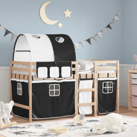 Cama alta niños con túnel madera pino blanco negro 90x200 cm de , Camas y somieres - Ref: Foro24-3283844, Precio: 209,73 €, D...