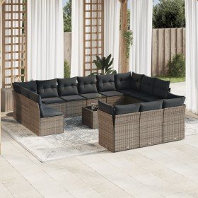 Set de sofás de jardín 14 pzas con cojines ratán sintético gris en Conjuntos de jardín | Comprar online en Foru.es