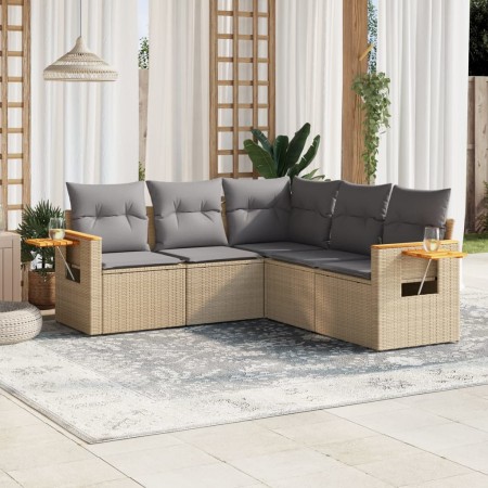Juego de sofás jardín con cojines 5 pzas ratán sintético beige de , Conjuntos de jardín - Ref: Foro24-3226801, Precio: 343,29...