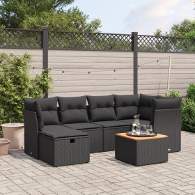 Set de comedor de jardín 7 pzas y cojines ratán sintético negro de , Conjuntos de jardín - Ref: Foro24-3264723, Precio: 422,1...