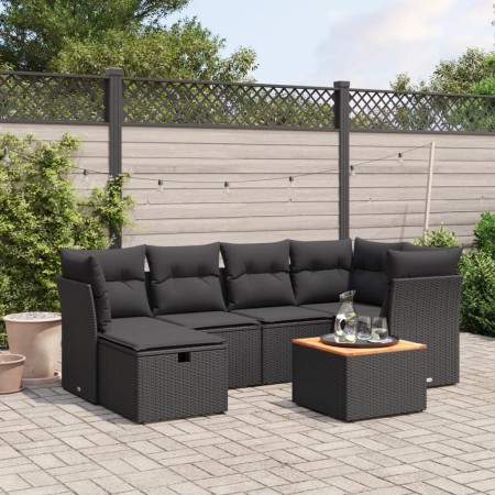 Set de comedor de jardín 7 pzas y cojines ratán sintético negro de , Conjuntos de jardín - Ref: Foro24-3264723, Precio: 422,1...