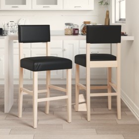 Taburetes altos 2 uds madera maciza de caucho y cuero sintético de , Taburetes de cocina - Ref: Foro24-4006196, Precio: 117,2...