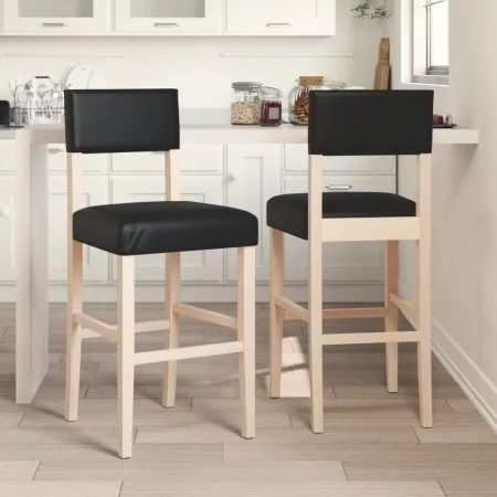 Taburetes altos 2 uds madera maciza de caucho y cuero sintético de , Taburetes de cocina - Ref: Foro24-4006196, Precio: 81,22...