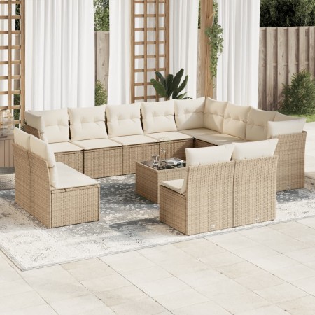 Set sofás de jardín con cojines 13 pzas ratán sintético beige en Conjuntos de jardín | Comprar online en Foru.es