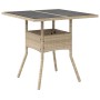 Mesa de jardín superficie de vidrio ratán PE beige 80x80x75 cm de , Mesas de jardín - Ref: Foro24-365523, Precio: 85,40 €, De...