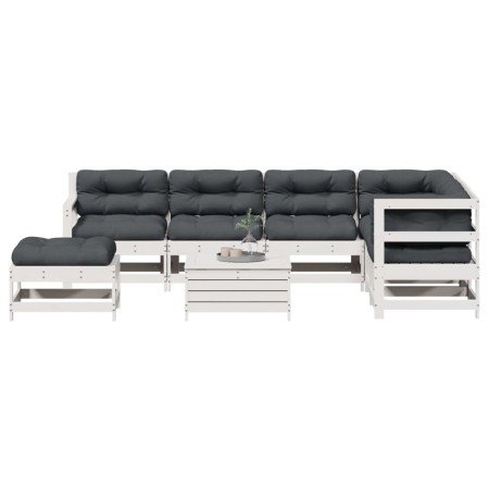 Set muebles jardín con cojines 8 pzas madera maciza pino blanco de , Conjuntos de jardín - Ref: Foro24-3250609, Precio: 755,0...