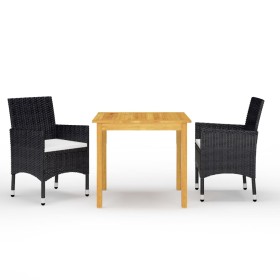 Juego de comedor de jardín 3 piezas con cojines negro de , Conjuntos de jardín - Ref: Foro24-3095860, Precio: 260,50 €, Descu...
