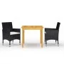 Juego de comedor de jardín 3 piezas con cojines negro de , Conjuntos de jardín - Ref: Foro24-3095860, Precio: 256,46 €, Descu...