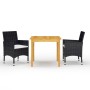 Juego de comedor de jardín 3 piezas con cojines negro de , Conjuntos de jardín - Ref: Foro24-3095860, Precio: 260,50 €, Descu...