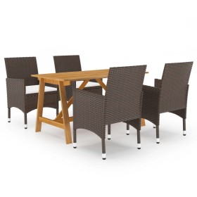 Juego de comedor de jardín 5 piezas con cojines marrón de , Conjuntos de jardín - Ref: Foro24-3095888, Precio: 386,55 €, Desc...