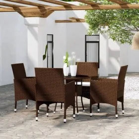 Set de bistró de jardín 5 pzas ratán PE vidrio templado marrón de , Conjuntos de jardín - Ref: Foro24-3095906, Precio: 329,48...