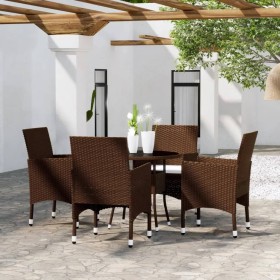 Set de bistró de jardín 5 pzas ratán PE vidrio templado marrón de , Conjuntos de jardín - Ref: Foro24-3095906, Precio: 334,38...
