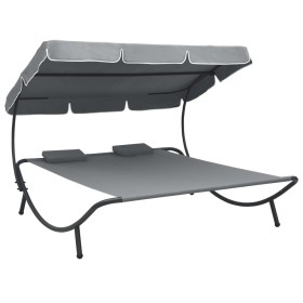 Tumbona de exterior con dosel y almohadas gris de vidaXL, Camas para exteriores - Ref: Foro24-48070, Precio: 162,71 €, Descue...