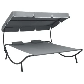 Tumbona de exterior con dosel y almohadas gris de vidaXL, Camas para exteriores - Ref: Foro24-48070, Precio: 157,57 €, Descue...