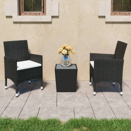 Set de bistró de jardín 3 pzas ratán PE vidrio templado negro de , Conjuntos de jardín - Ref: Foro24-3095933, Precio: 205,16 ...