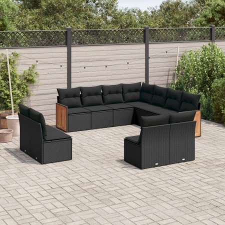 Set de sofás de jardín 11 pzas y cojines ratán sintético negro de , Conjuntos de jardín - Ref: Foro24-3260165, Precio: 645,33...